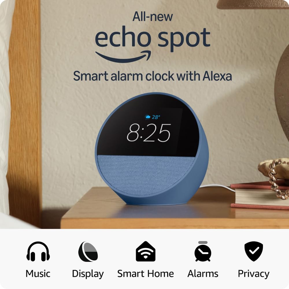 echo spot smart alarm clock with vibrant sound